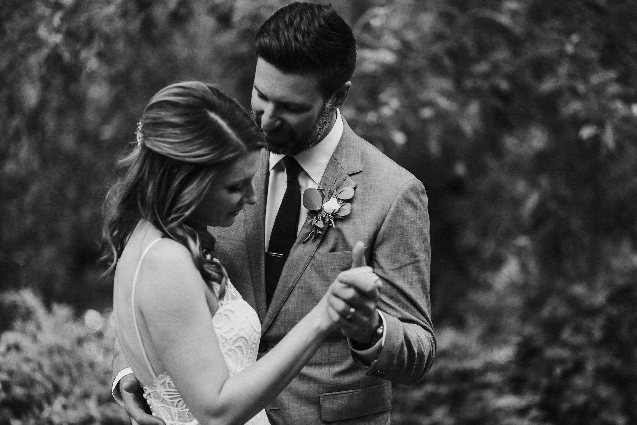 Bride and groom dance at Rock Springs Ranch in Bend, Oregon