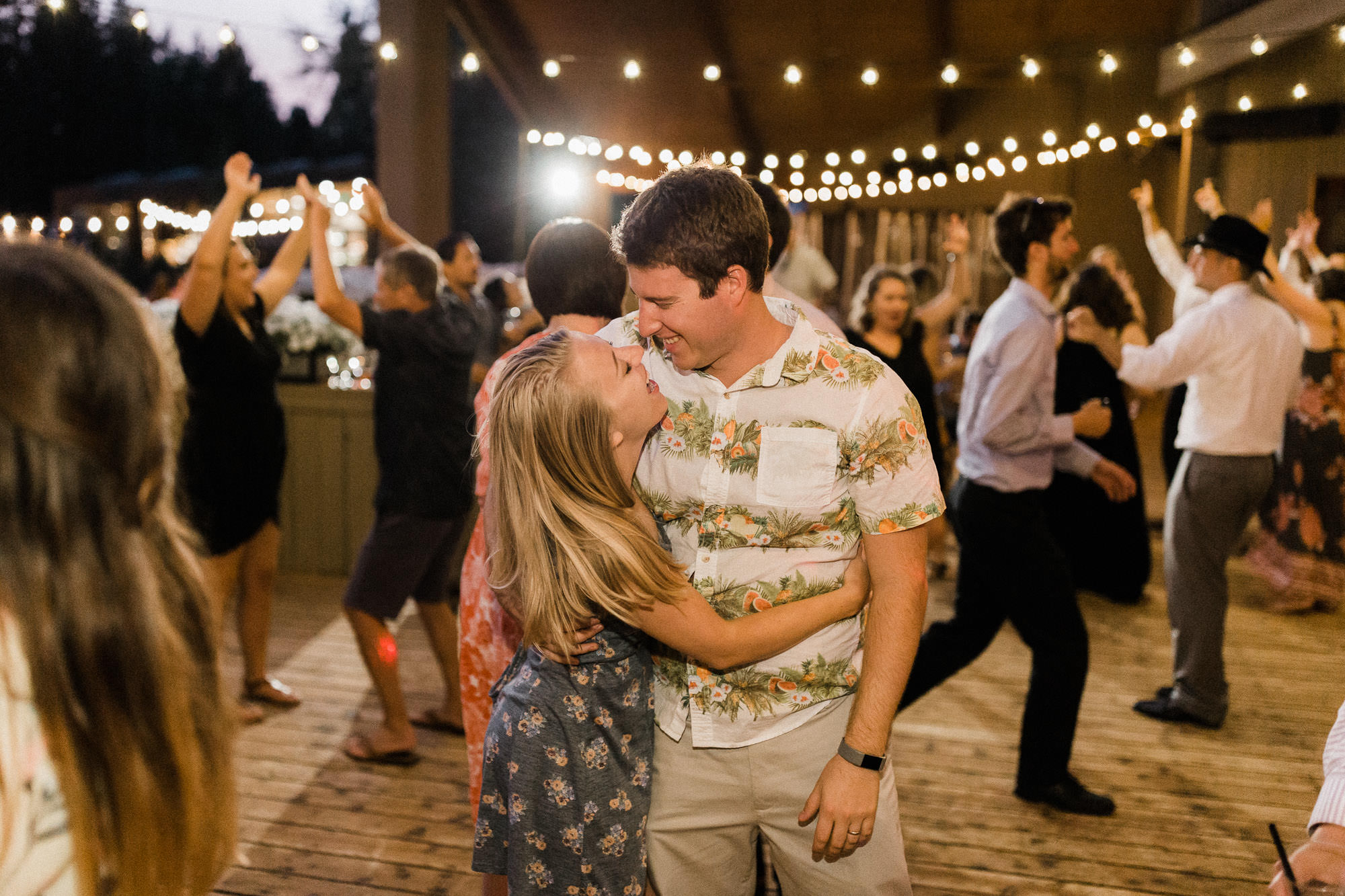 Guests dance at a wedding at Black Butte Ranch