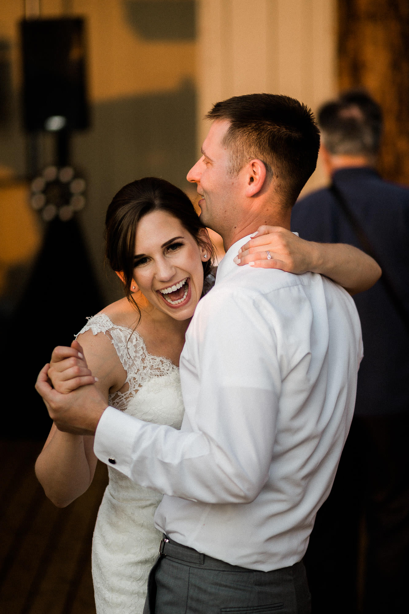 Bride and groom dance during wedding reception at Black Butte Ranch