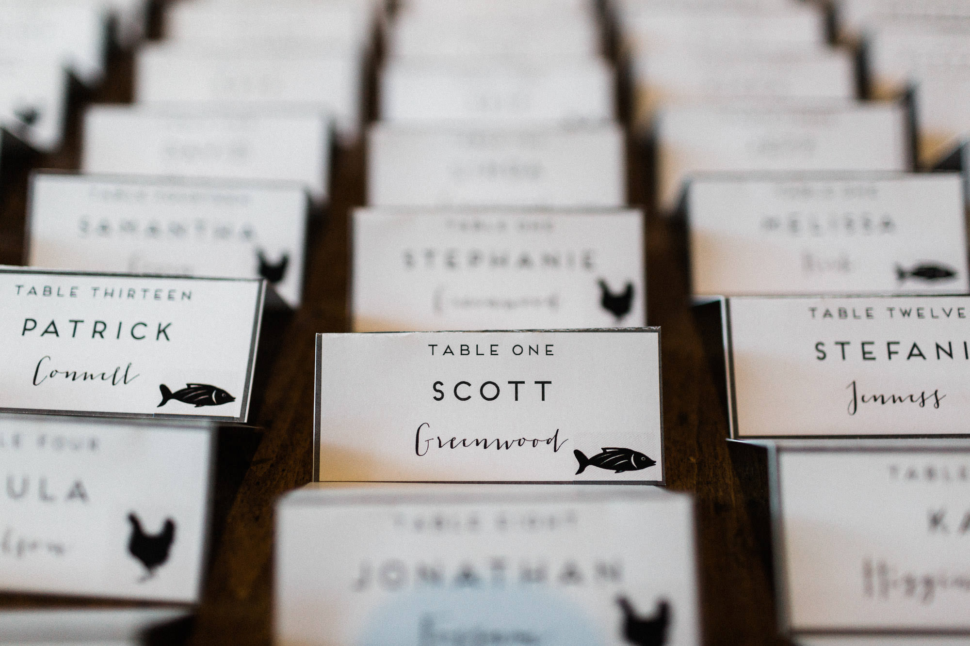 Wedding seating assignment cards at Broken Top Club in Bend, Oregon