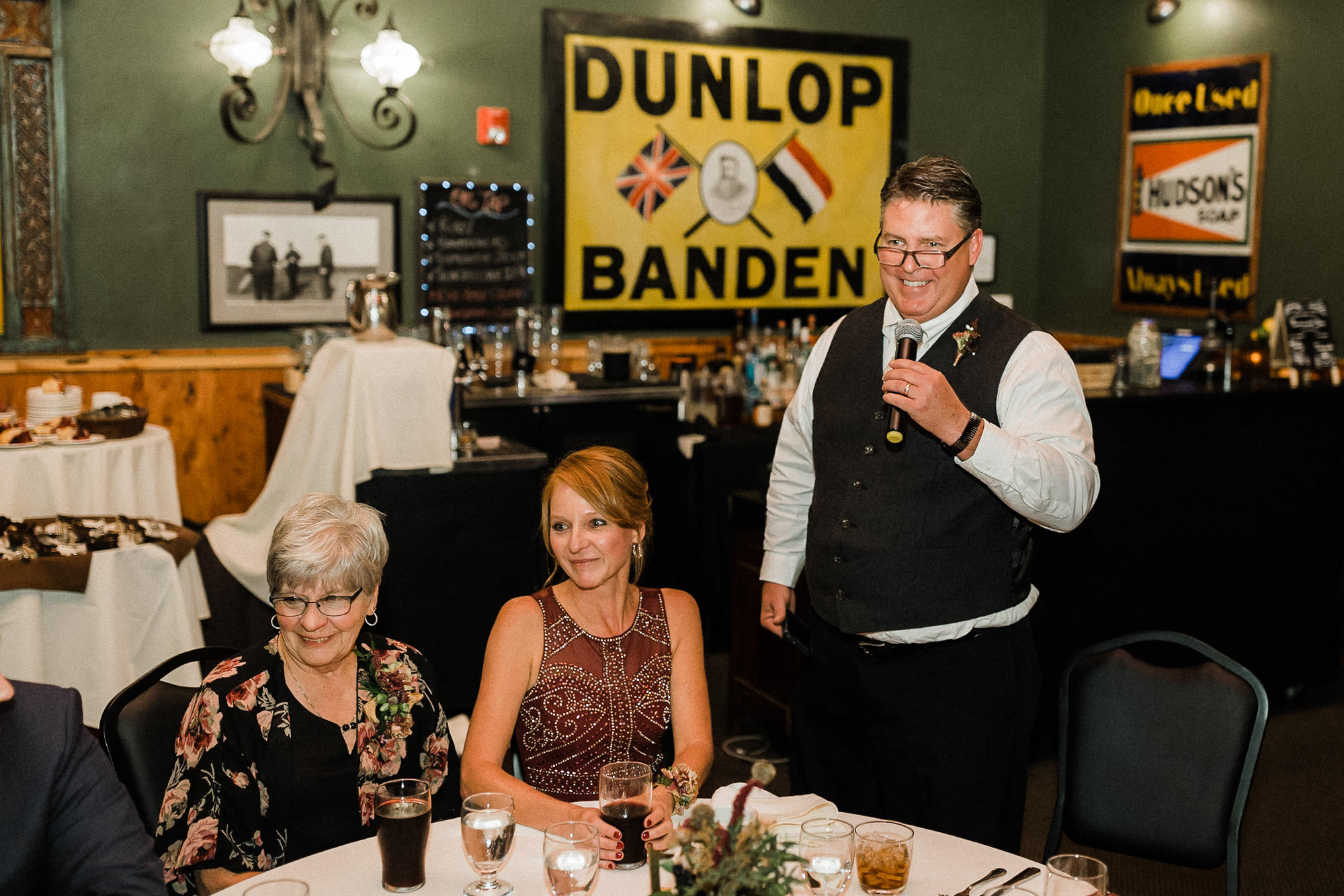 Father of the bride gives a toast at McMenamin's Old St. Francis School in Bend, Oregon