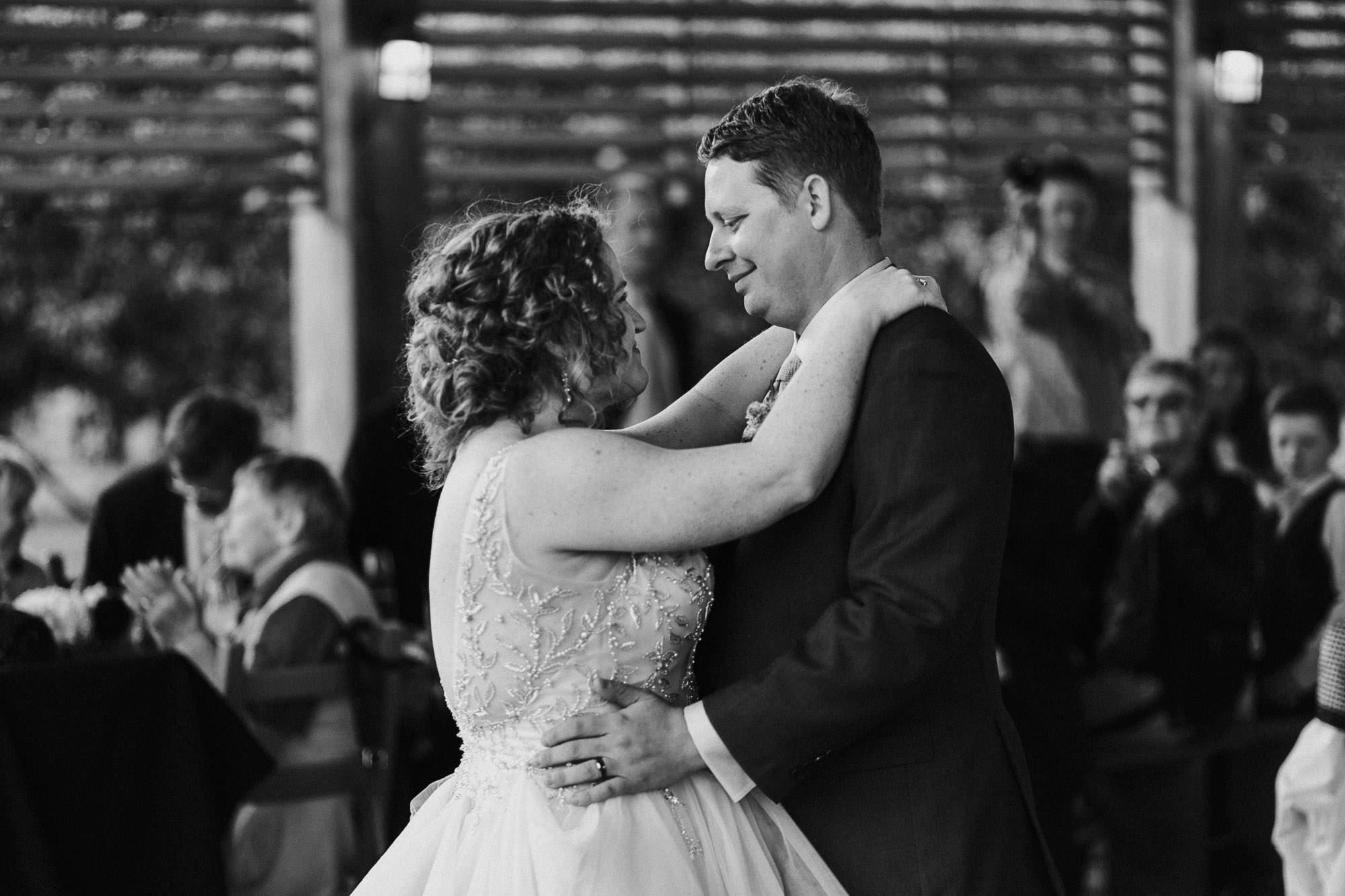 The bride and groom share their first dance at Mt. View Orchards.