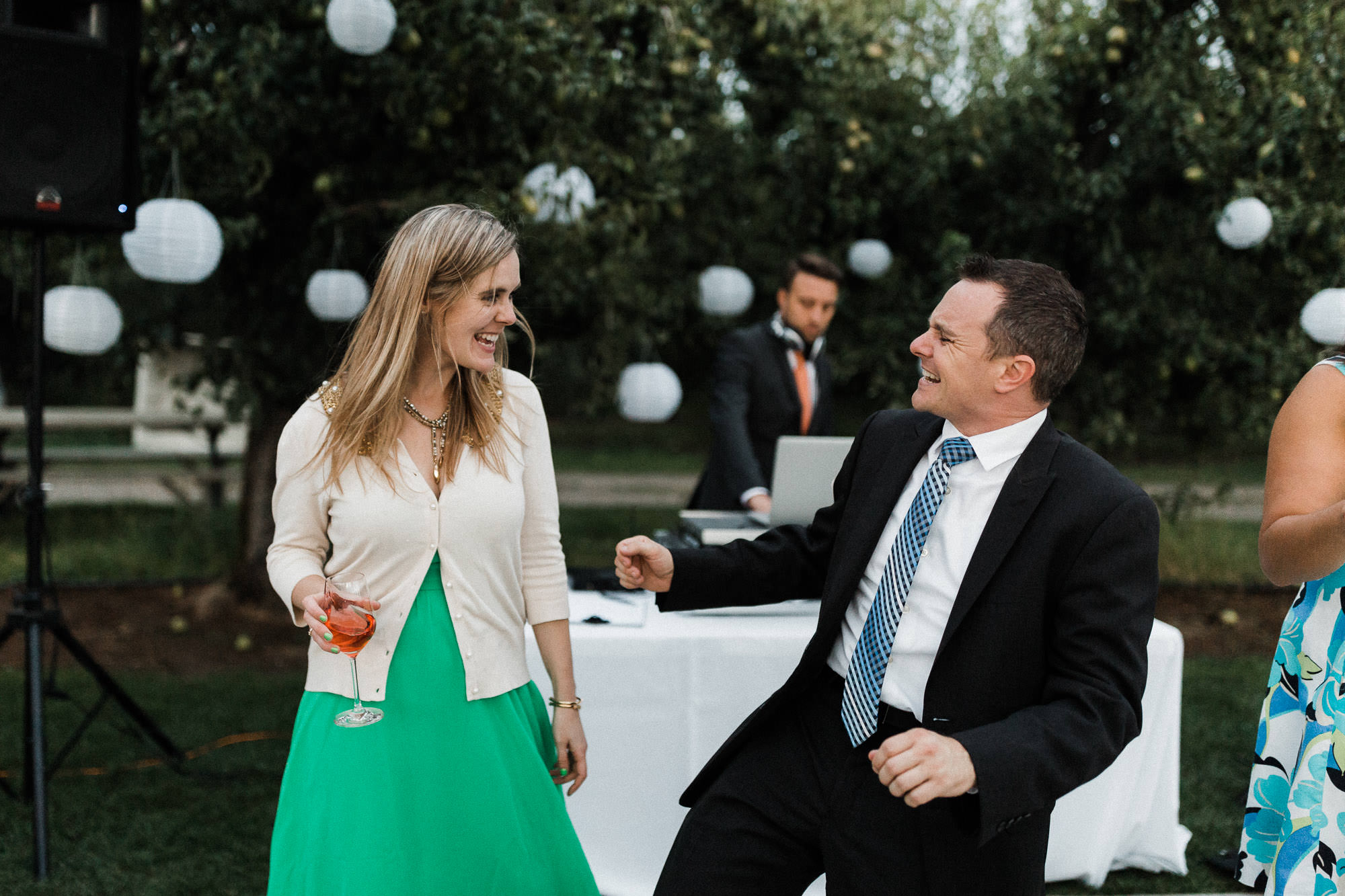Wedding guests dance at Mt. View Orchards in Mt Hood, Oregon.