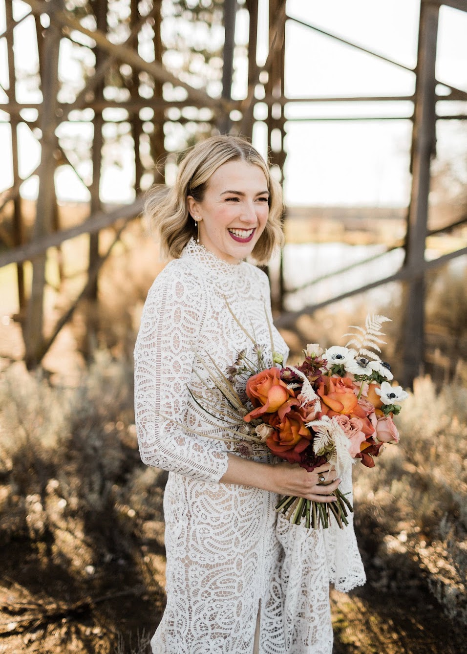 The bride smiling