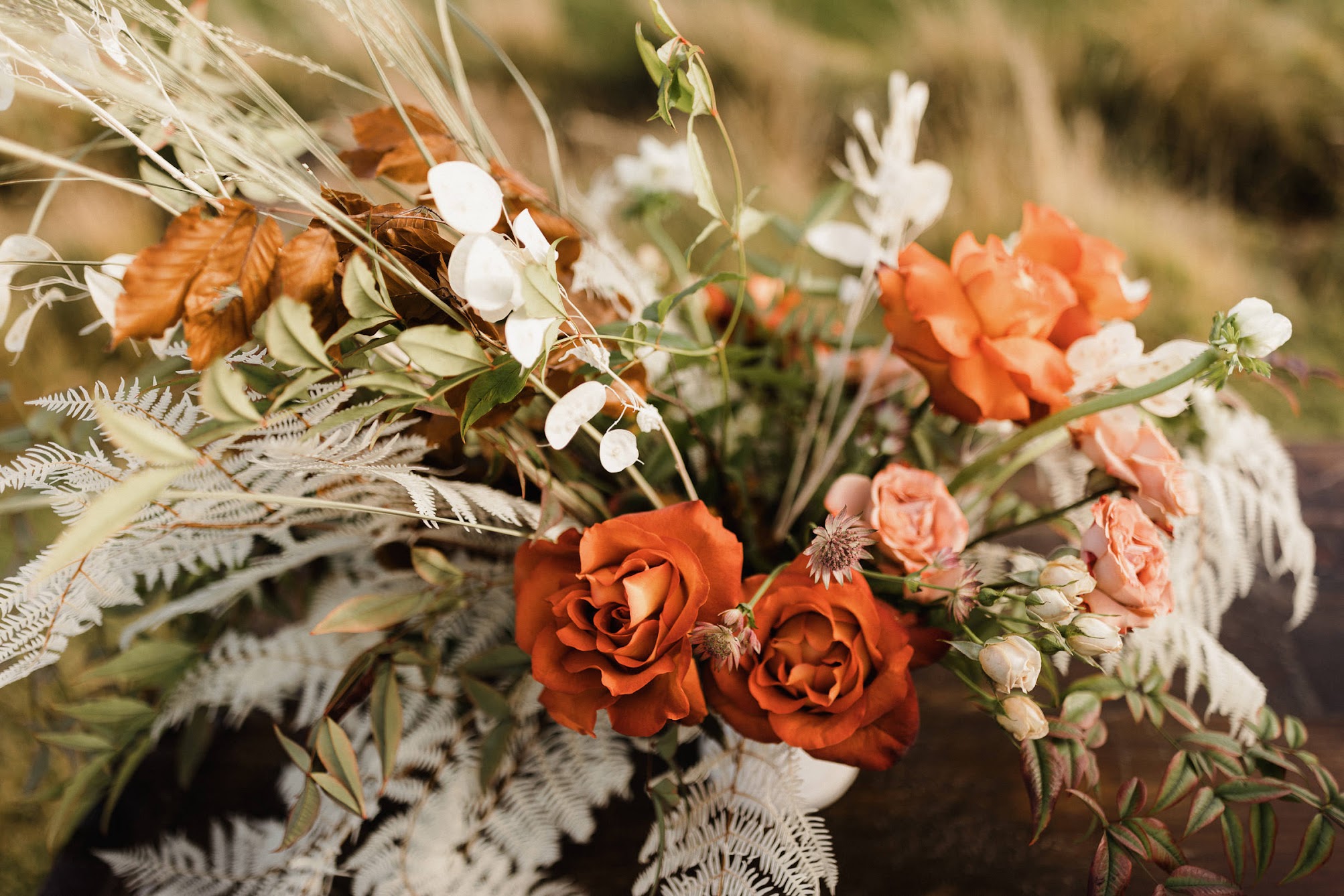 Up close to some pretty fresh florals mixed with dried ones.