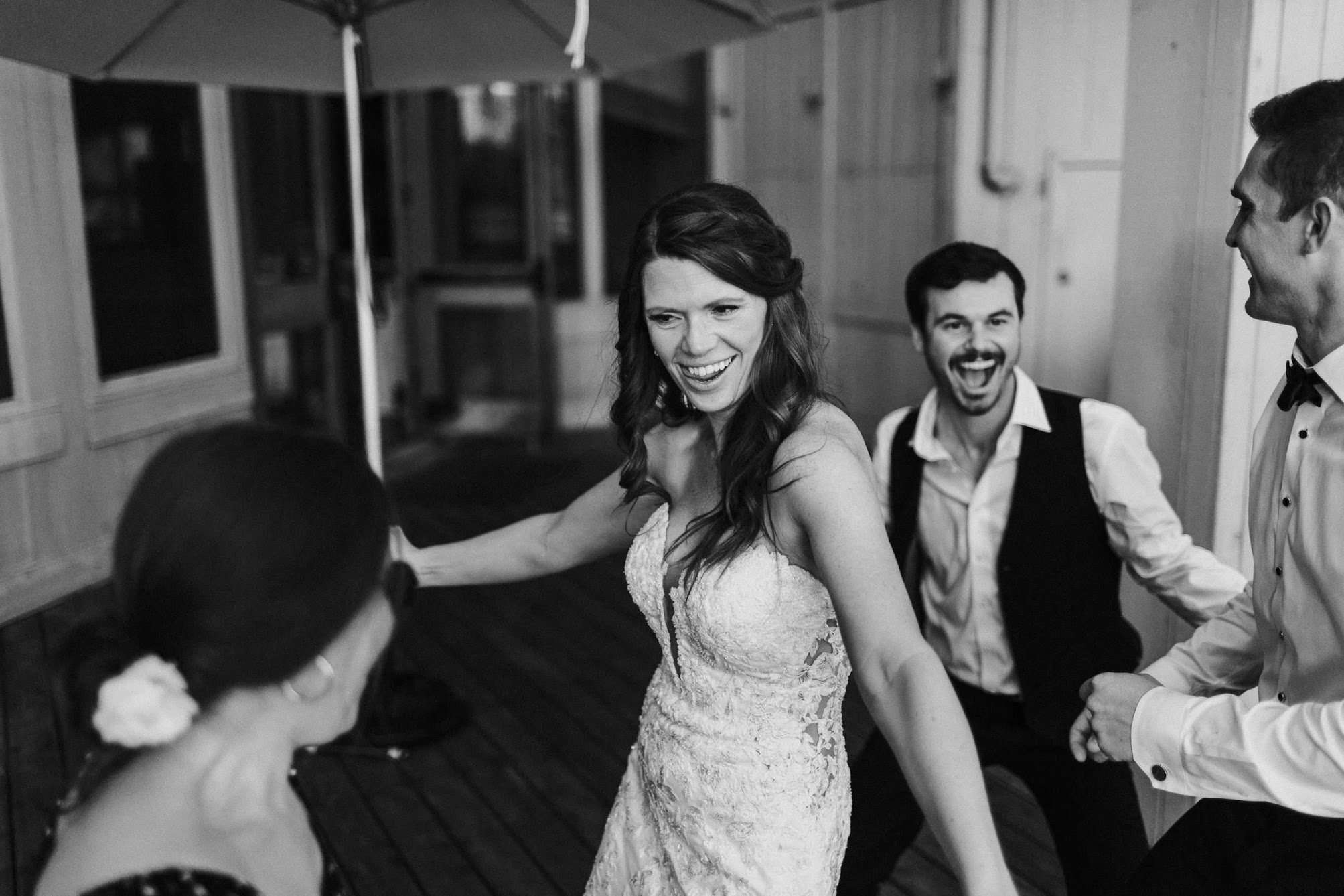 the bride dancing with everyone around her