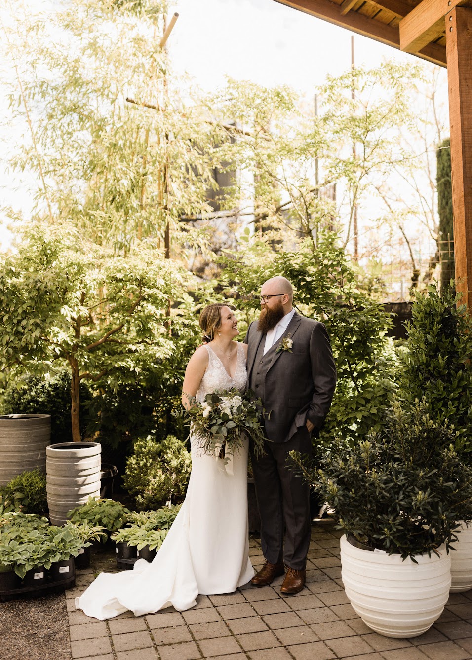 a happy couple looking straight into each other's eyes 